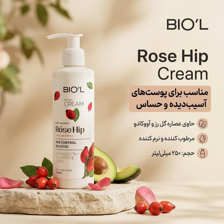 کرم مرطوب کننده دست و صورت بیول مدل Rose Hip مناسب برای پوستهای آسیبدیده و حساس حجم 250 میلیلیتر