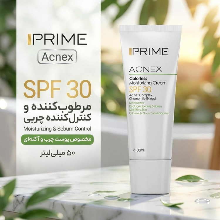 کرم مرطوب کننده بدون رنگ پرایم مدل Acnex SPF 30 حجم 50 میلی لیتر1582084