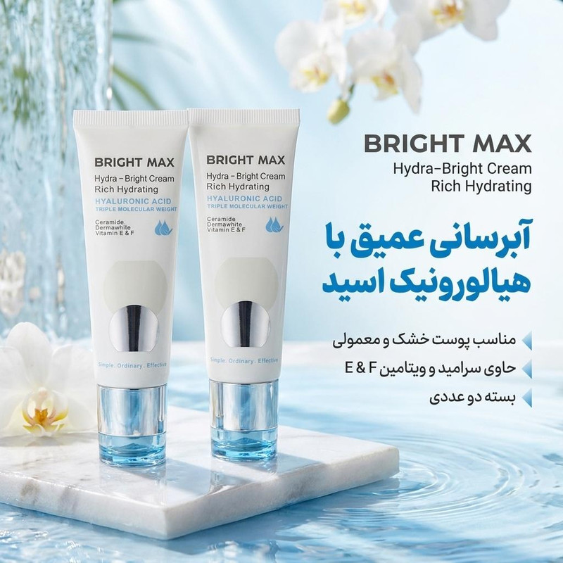 کرم آبرسان صورت و گردن برایت مکس مدل Rich مناسب برای پوست خشک و معمولی حجم 50 میلی لیتر بسته دو عددی