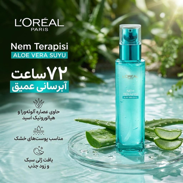 ژل آبرسان صورت لورآل مدل Nem Terapisi Aloe Vera Suyu مناسب برای پوست خشک حجم 70 میلیلیتر