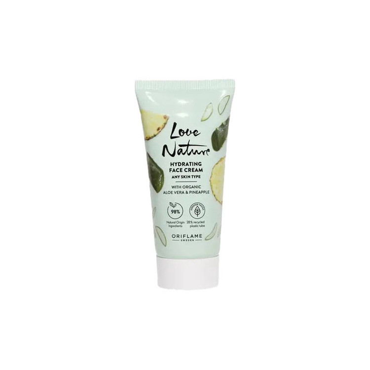 کرم مرطوبکننده صورت اوریفلیم مدل Love Nature Hydrating Aloe Vera & Pineapple مناسب برای انواع پوست حجم 50 میلی لیتر