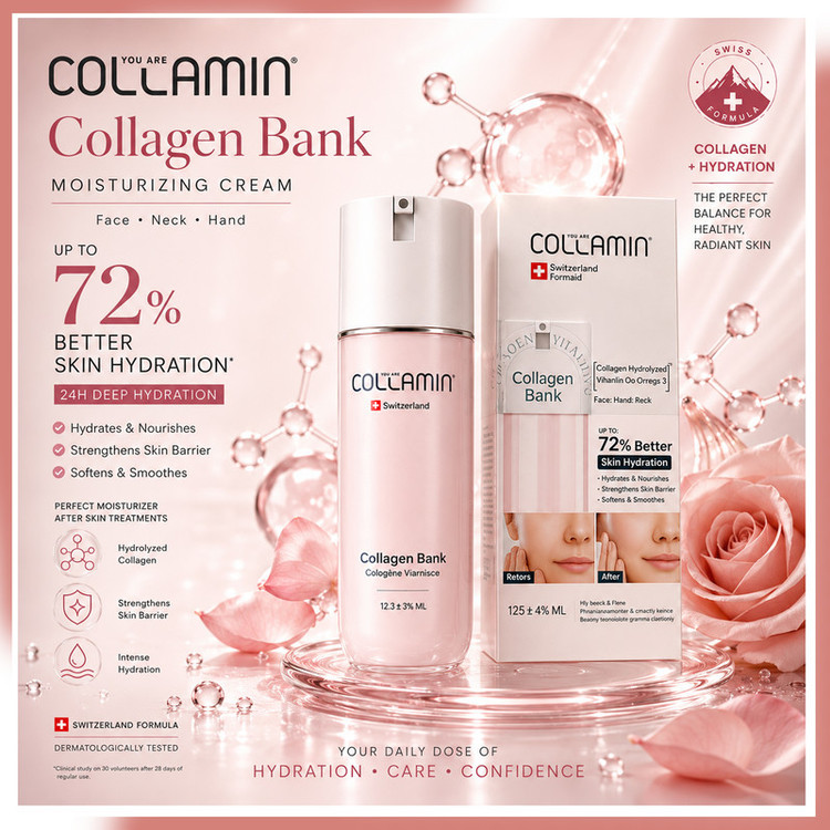 کرم مرطوب کننده صورت و گردن کلامین مدل collagen bank-6 مناسب انواع پوست حجم 125 میلی لیتر مجموعه 6 عددی
