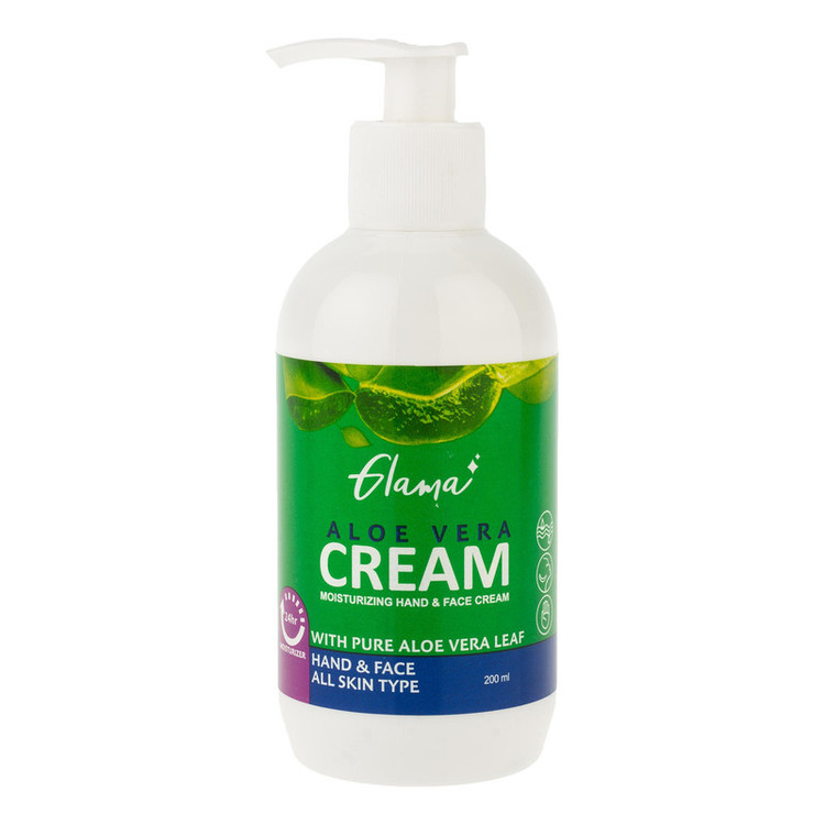 کرم مرطوبکننده دست و صورت گلاما مدل AloeVera مناسب برای انواع پوست حجم 200 میلیلیتر