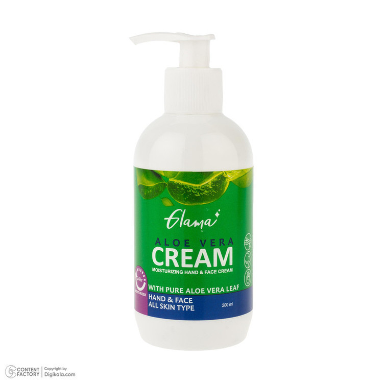کرم مرطوبکننده دست و صورت گلاما مدل AloeVera مناسب برای انواع پوست حجم 200 میلیلیتر