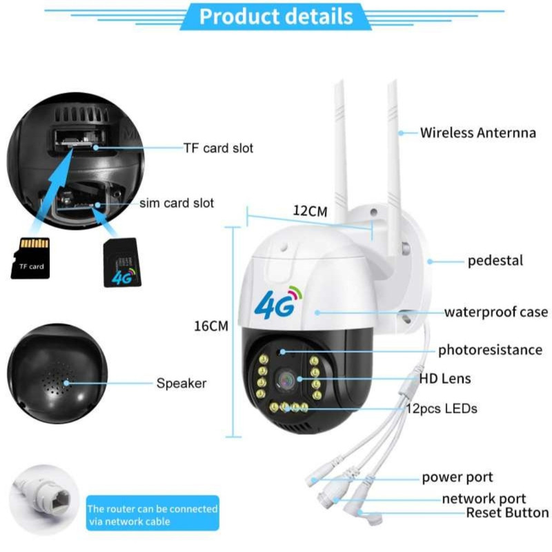 دوربین مداربسته تحت شبکه 2 مگاپیکسل با اتصال سیمکارت و Wi-Fi، قابلیت چرخش افقی و عمودی، دید در شب رنگی تا 35 متر، تشخیص حرکت و مکالمه دوطرفه