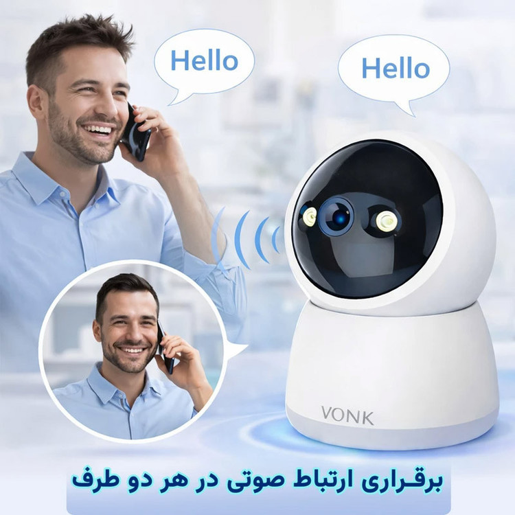 دوربین امنیتی تحت شبکه فضای داخلی وونک مدل M2 3mp با اتصال بیسیم، چرخش 360 درجه، تشخیص حرکت و مکالمه دوطرفه