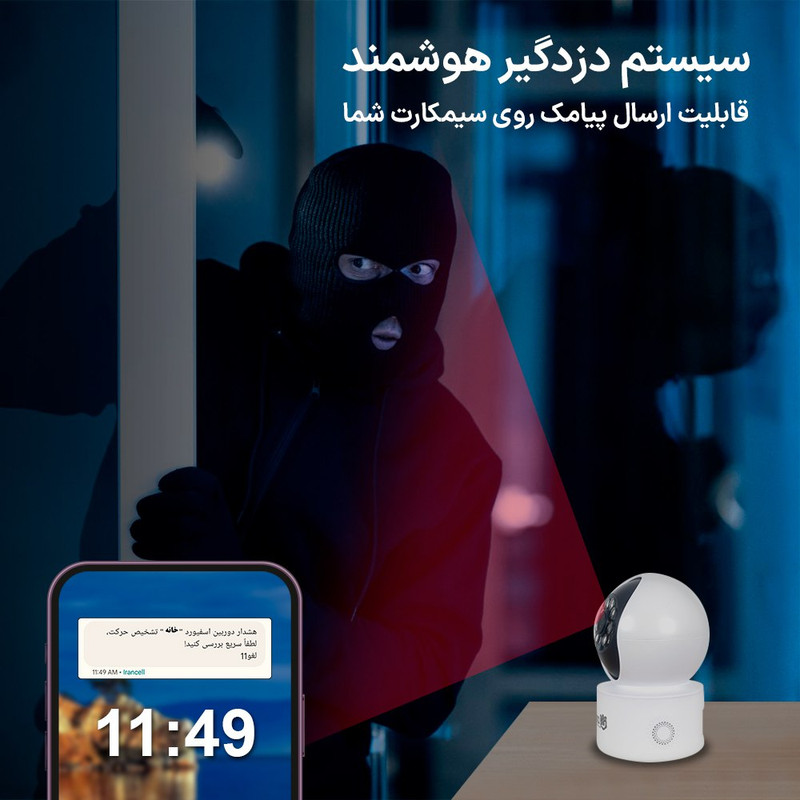 دوربین مداربسته تحت شبکه 3 مگاپیکسل اسفیورد مدل SZM125 با اتصال بیسیم، دید در شب رنگی استارلایت، تشخیص حرکت و انسان، دزدگیر هوشمند و ذخیرهسازی ابری یا کارت حافظه تا 128 گیگابایت