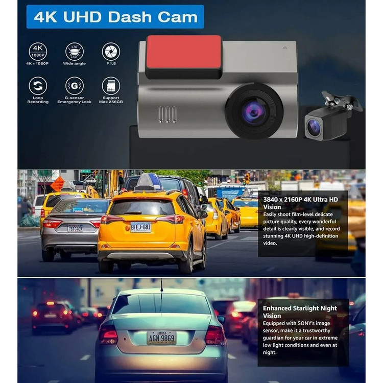 دوربین ثبت وقایع خودرو مدل X3/4K به همراه دوربین عقب