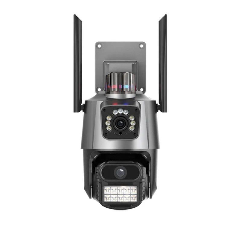 دوربین امنیتی تحت شبکه 2 لنز مدل CXY-01 با اتصال سیمکارت و LAN، چرخش 360 درجه، دید در شب، تشخیص انسان و مکالمه دوطرفه