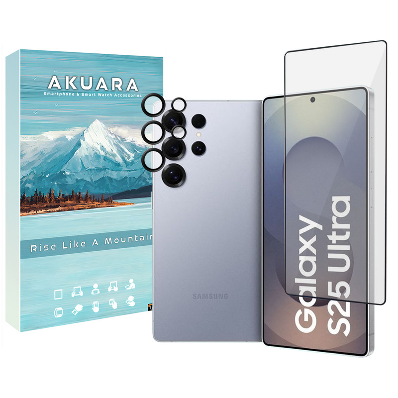محافظ صفحه نمایش آکوآرا مدل Full-Pack مناسب برای گوشی موبایل سامسونگ Galaxy S25 Ultra 5G به همراه محافظ لنز دوربین