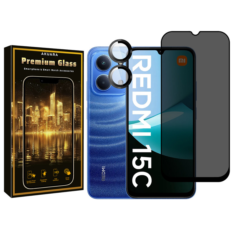 محافظ صفحه نمایش آکوآرا مدل Premium PRV RNG مناسب برای گوشی موبایل شیائومی Redmi 15C 4G به همراه محافظ لنز دوربین