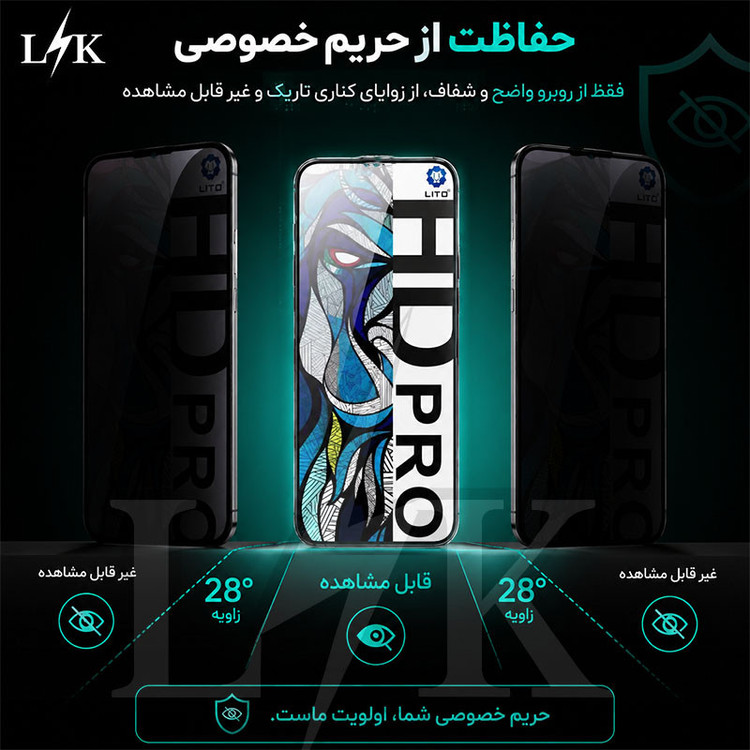 محافظ صفحه نمایش شیشه ای حریم شخصی ال کا جی مدل LIHD-LK مناسب برای گوشی موبایل اپل iPhone 14