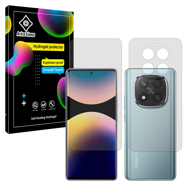 محافظ صفحه نمایش شفاف آرکا گلس مدل Tough مناسب برای گوشی موبایل شیائومی Redmi Note 14 Pro Plus 5G به همراه محافظ پشت گوشی