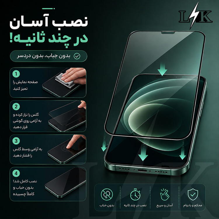 محافظ صفحه نمایش شیشه ای ال کا جی مدل LIHD-LK مناسب برای گوشی موبایل اپل iPhone 13 ProMax