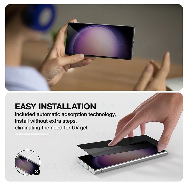 محافظ صفحه نمایش حریم شخصی آکوآرا مدل Privacy-Back-Ring مناسب برای گوشی موبایل سامسونگ Galaxy S25 Ultra 5G به همراه محافظ پشت و محافظ لنز
