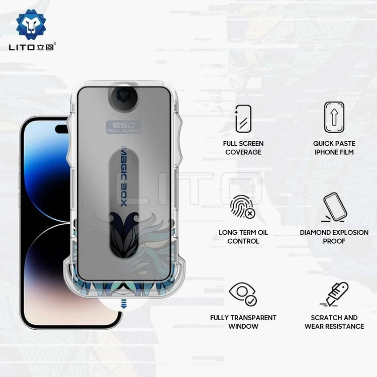 محافظ صفحه نمایش حریم شخصی اپیکوی مدل Lion Privacy Easy Install مناسب برای گوشی موبایل اپل iPhone 16 Pro Max به همراه کیت نصب
