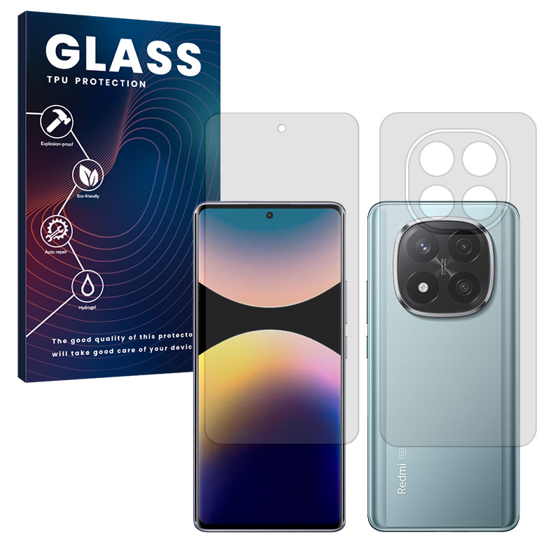 محافظ صفحه نمایش شفاف گلس مدل Resistant مناسب برای گوشی موبایل شیائومی Redmi Note 14 Pro Plus 5G به همراه محافظ پشت گوشی