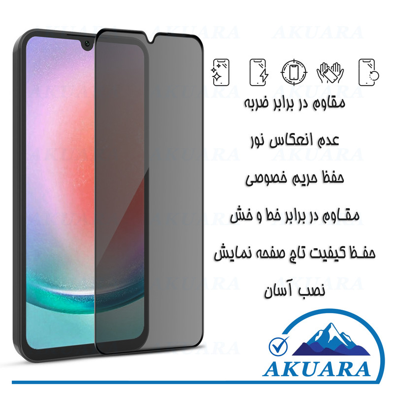 محافظ صفحه نمایش حریم شخصی آکوآرا مدل PRV AKU مناسب برای گوشی موبایل سامسونگ Galaxy A23 مجموعه دو عددی