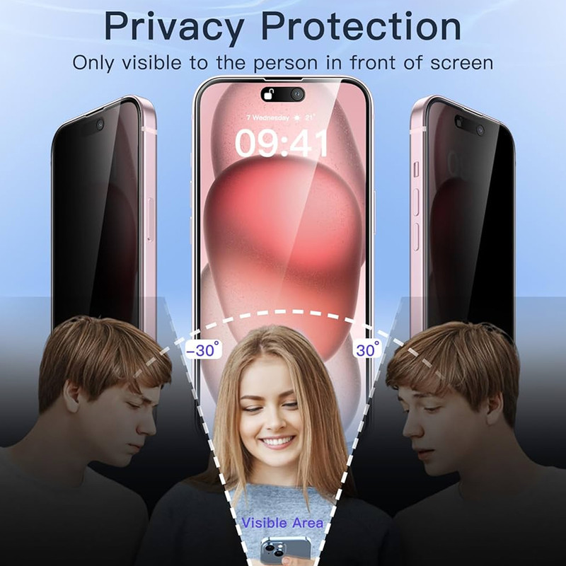 محافظ صفحه نمایش حریم شخصی آکوآرا مدل AKU pv2 مناسب برای گوشی موبایل اپل iPhone 15 مجموعه دو عددی