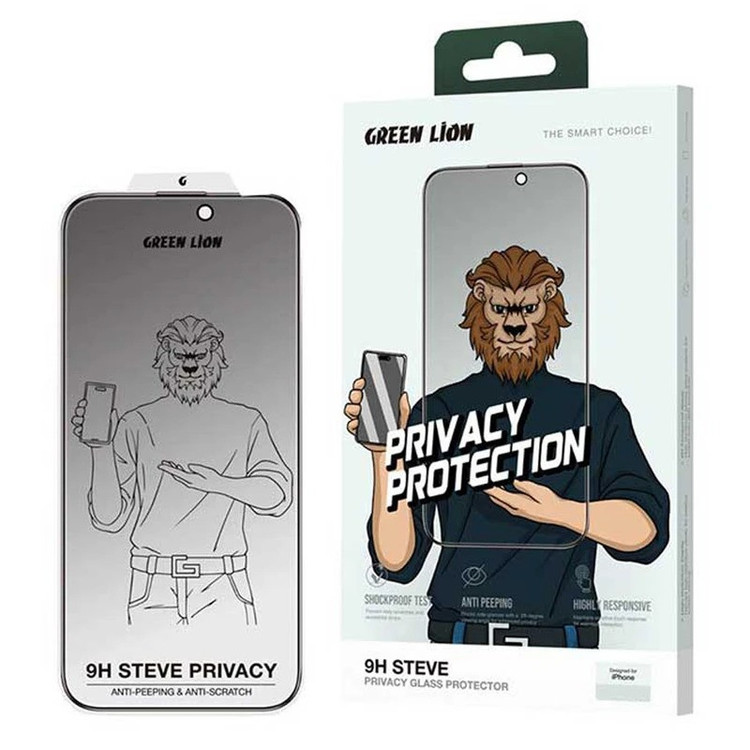 محافظ صفحه نمایش حریم شخصی گرین لاین مدل 9H Steve Privacy مناسب برای گوشی موبایل اپل iPhone 16 /15/14 Pro