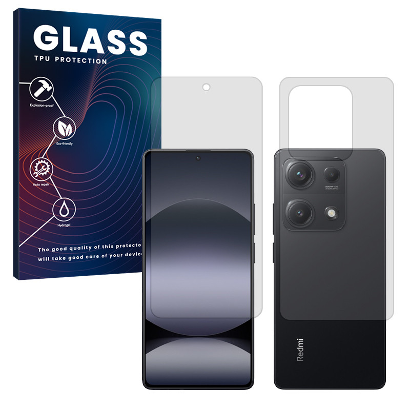 محافظ صفحه نمایش شفاف گلس مدل Resistant مناسب برای گوشی موبایل شیائومی Redmi Note 14S به همراه محافظ پشت گوشی