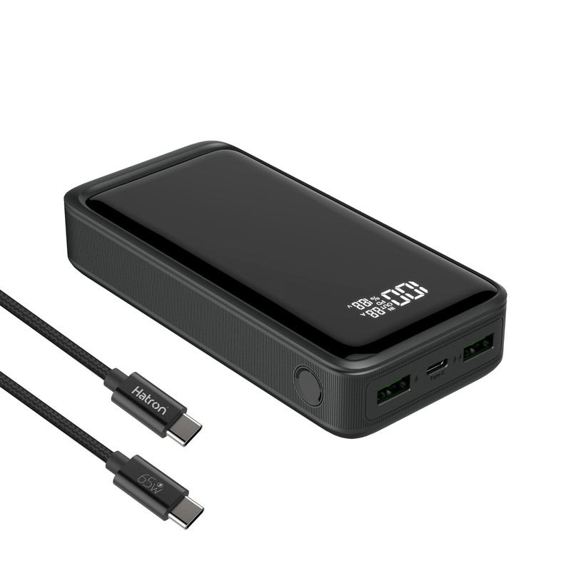 پاوربانک هترون مدل HPB2055G-100W ظرفیت 20000 میلی آمپر ساعت به همراه کابل تبدیل USB به USB-C