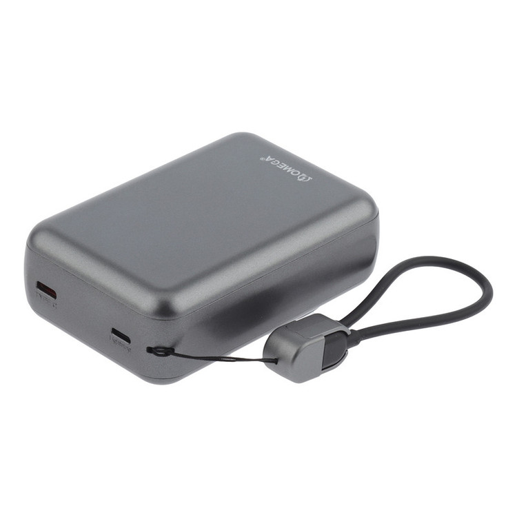 پاوربانک بی سیم 22.5 وات امگا مدل PB2025W ظرفیت 20000 میلیآمپرساعت به همراه دو کابل USB-C و لایتنینگ