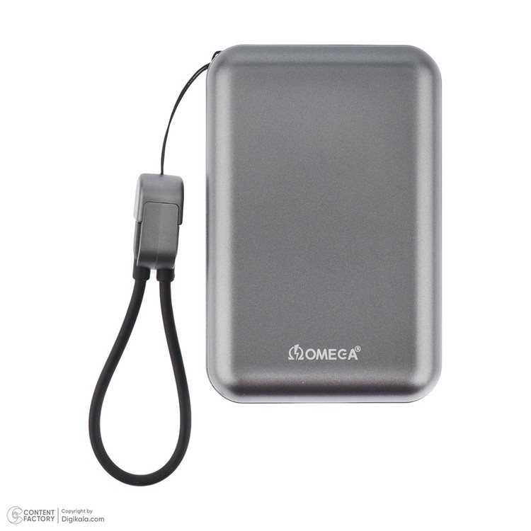 پاوربانک بی سیم 22.5 وات امگا مدل PB2025W ظرفیت 20000 میلیآمپرساعت به همراه دو کابل USB-C و لایتنینگ