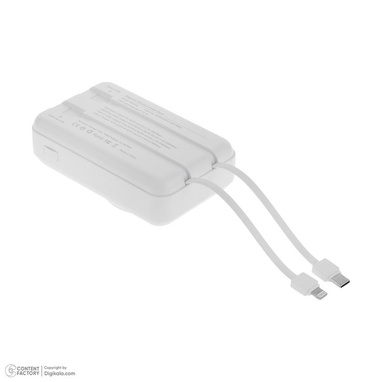 پاوربانک بی سیم 22.5 وات امگا مدل PB2002 ظرفیت 20000 میلیآمپرساعت به همراه سه کابل USB-C و لایتنینگ