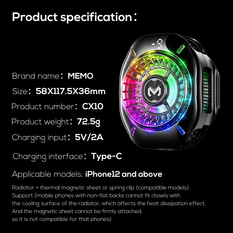 خنک کننده گوشی موبایل ممو مدل CX10 RGB PRO