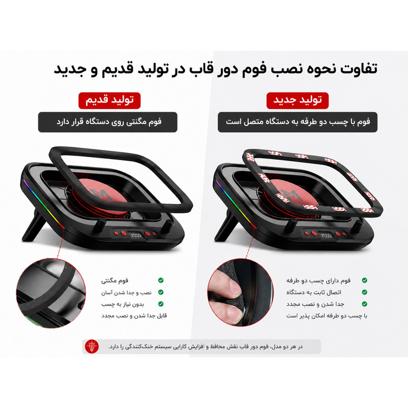 پایه خنککننده لپتاپ ممو مدل FL08 دارای 1 فن مناسب برای لپتاپهای 14.1 اینچ تا 19.3 اینچ