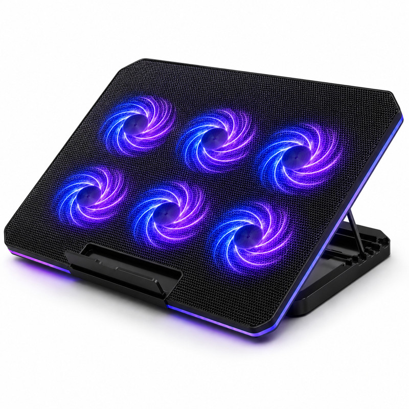 پایه خنککننده لپتاپ لوتوس مدل GF216-RGB دارای شش عدد فن مناسب برای لپ تاپهای 14 تا 17 اینچی