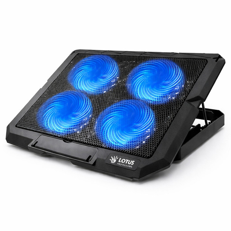 پایه خنککننده لپتاپ مدل GF217-BLUE LIGHT دارای چهار عدد فن مناسب برای لپ تاپهای 13 تا 15 اینچی