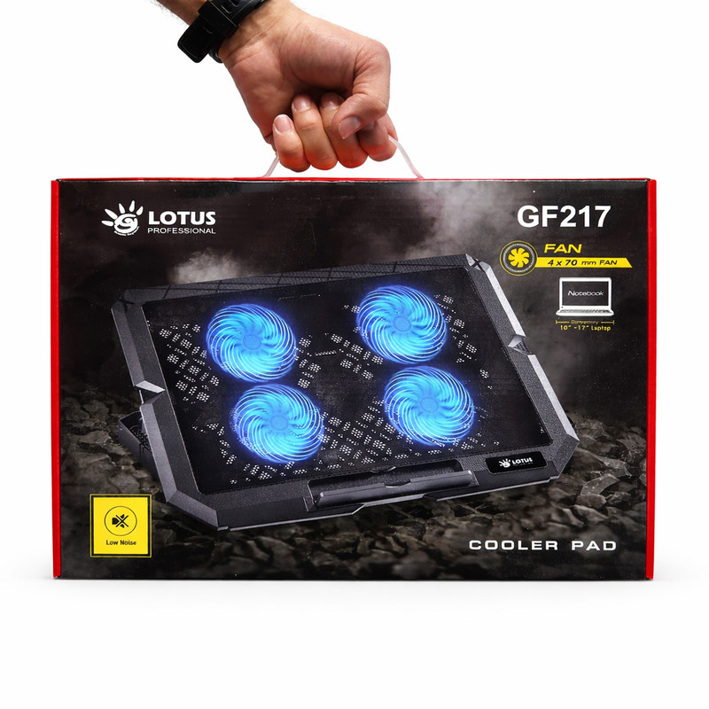 پایه خنککننده لپتاپ مدل GF217-BLUE LIGHT دارای چهار عدد فن مناسب برای لپ تاپهای 13 تا 15 اینچی