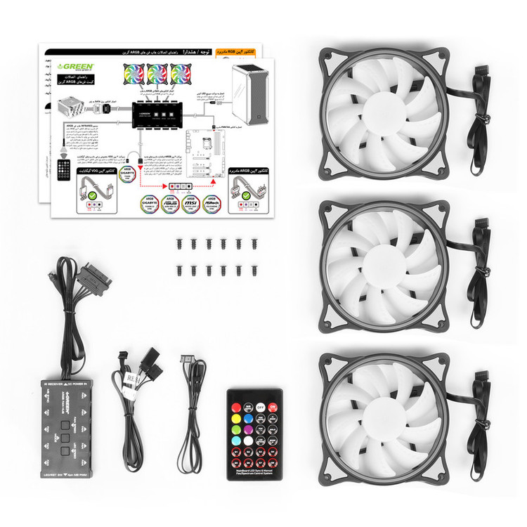 فن کیس گرین مدل HURACAN FAN GFK120M-ARGB بسته 3 عددی