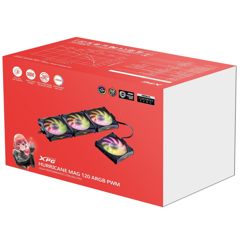 فن کیس ای دیتا ایکس پی جی مدل HURRICANE MAG 120 ARGB PWM 4IN1 بسته 4 عددی