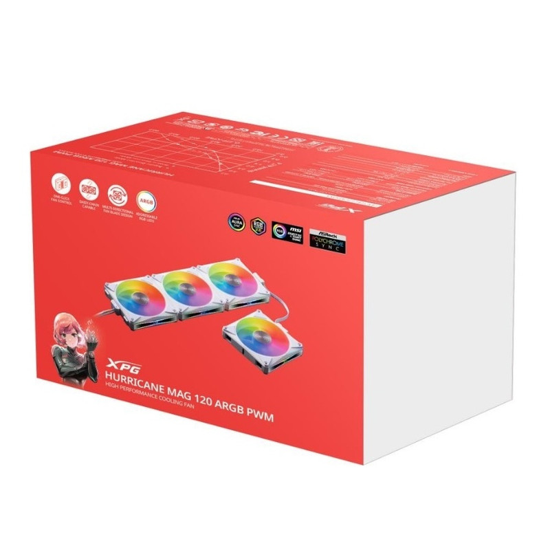فن کیس ای دیتا ایکس پی جی مدل HURRICANE MAG 120 ARGB PWM WHITE 4IN1 بسته 4 عددی