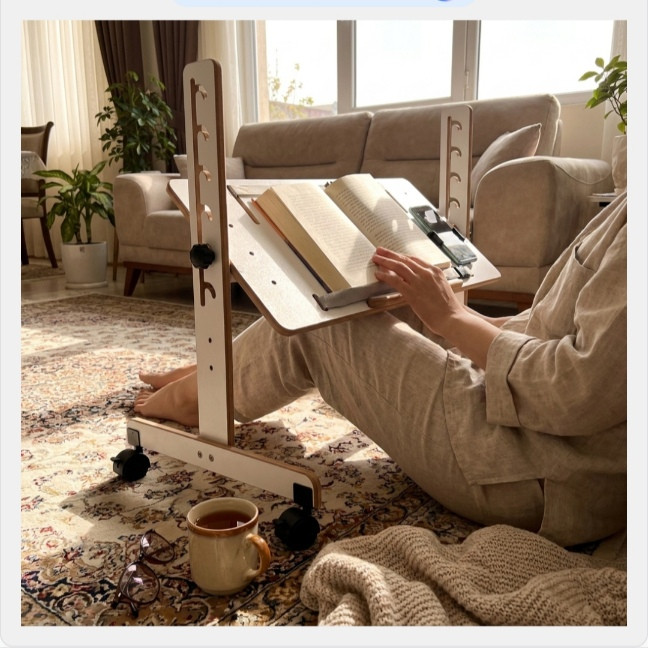میز نگهدارنده لپ تاپ و موبایل و کتاب مدل C2 چرخ دار بدون فن مناسب برای لپ تاپ های 15 اینچی و بزرگتر