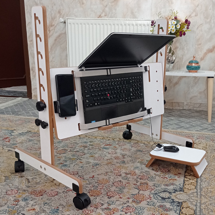 میز نگهدارنده لپ تاپ و موبایل و کتاب مدل C2 چرخ دار بدون فن مناسب برای لپ تاپ های 15 اینچی و بزرگتر
