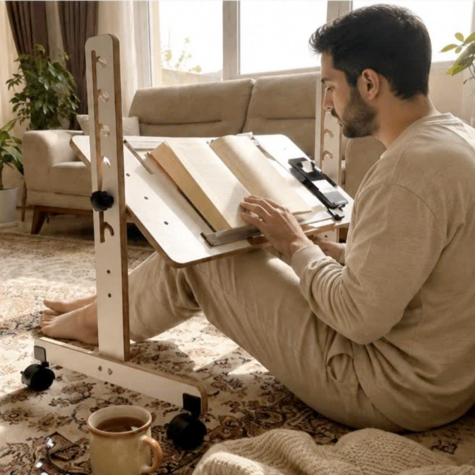 میز نگهدارنده لپ تاپ و موبایل و کتاب مدل C2 چرخ دار بدون فن مناسب برای لپ تاپ های 15 اینچی و بزرگتر