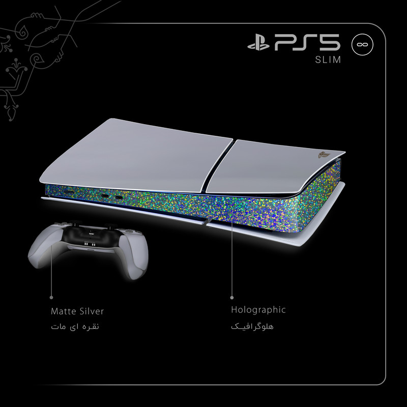 برچسب کنسول و دسته بازی PS5 Slim Digital Edition ماهوت مدل Matte Silver_Holographic