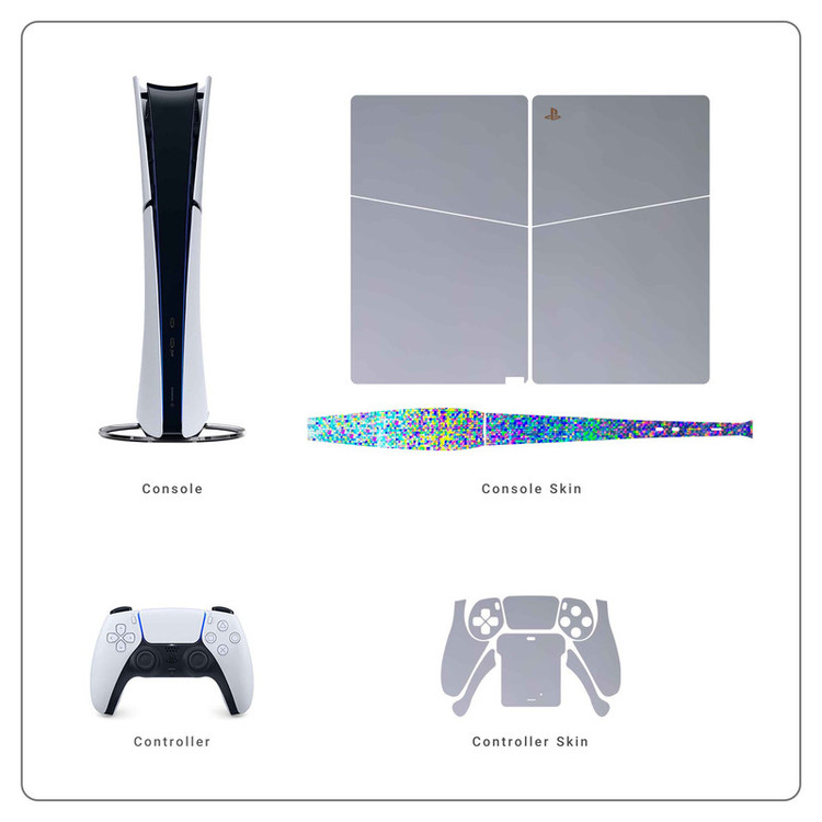 برچسب کنسول و دسته بازی PS5 Slim Digital Edition ماهوت مدل Matte Silver_Holographic