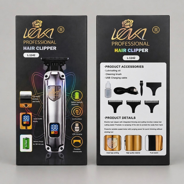 ماشین اصلاح موی سر لنکا مدل L-1142 وزن 250 گرم با باتری قابل شارژ، نمایش وضعیت باتری و قابلیت Turbo