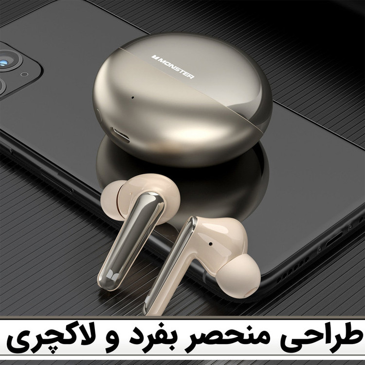 هدفون بلوتوثی مانستر مدل V8 دارای نویز کنلسینگ فعال (ANC) و نویز کنسلینگ بدنه (ENC)، درگاه شارژ USB-C، دارای نمایشگر روی محفظه شارژ