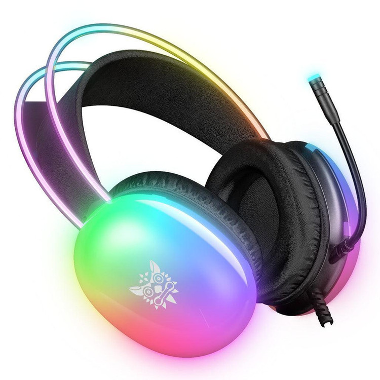 هدست گیمینگ اونیکوما مدل X25 RGB با نویز کنسلینگ میکروفون (ENC)، بدون قابلیت شارژ، اتصال از طریق جک 3.5 میلی متری صدا، دارای دکمه قطع و وصل میکروفون و دکمه کنترل صدا، طراحی ارگونومیک و بالشتکهای نرم و قابل تنظیم، مقاوم در برابر رطوبت و عرق