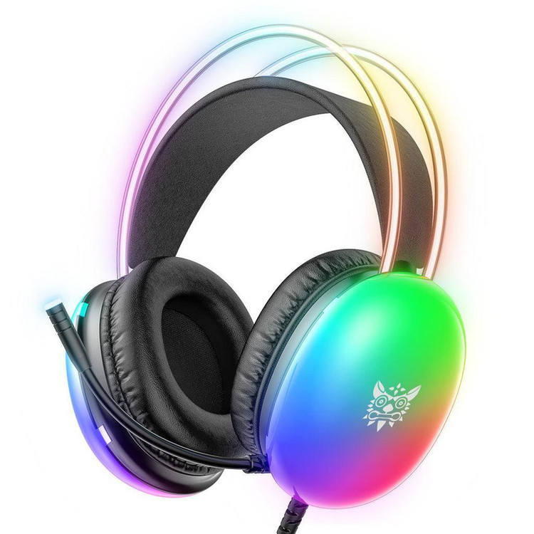 هدست گیمینگ اونیکوما مدل X25 RGB با نویز کنسلینگ میکروفون (ENC)، بدون قابلیت شارژ، اتصال از طریق جک 3.5 میلی متری صدا، دارای دکمه قطع و وصل میکروفون و دکمه کنترل صدا، طراحی ارگونومیک و بالشتکهای نرم و قابل تنظیم، مقاوم در برابر رطوبت و عرق