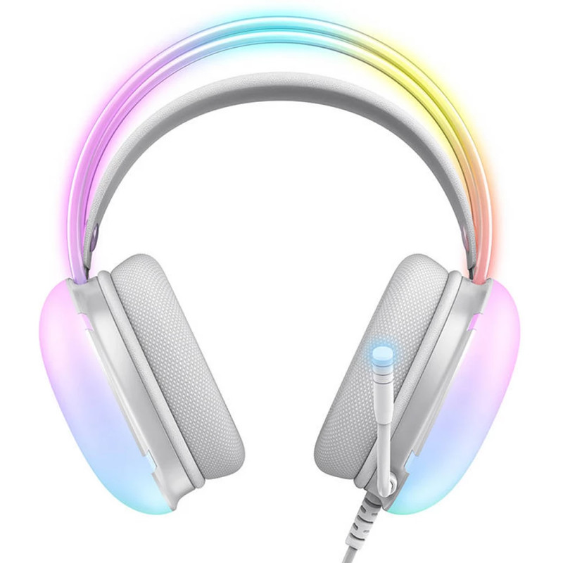 هدست گیمینگ اونیکوما مدل X25 RGB با نویز کنسلینگ میکروفون (ENC)، بدون قابلیت شارژ، اتصال از طریق جک 3.5 میلی متری صدا، دارای دکمه قطع و وصل میکروفون و دکمه کنترل صدا، طراحی ارگونومیک و بالشتکهای نرم و قابل تنظیم، مقاوم در برابر رطوبت و عرق