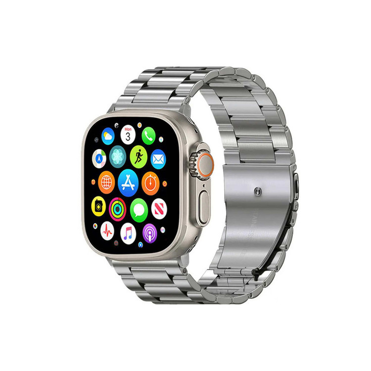 ساعت هوشمند ورنا مدل W49 Ultra with 7 Bands دارای قابلیت های کنترل موسیقی (Music Player)، قابلیت مکالمه از طریق بلوتوث، پشتیبانی از زبان فارسی در منو و سیستمعامل بند سیلیکون