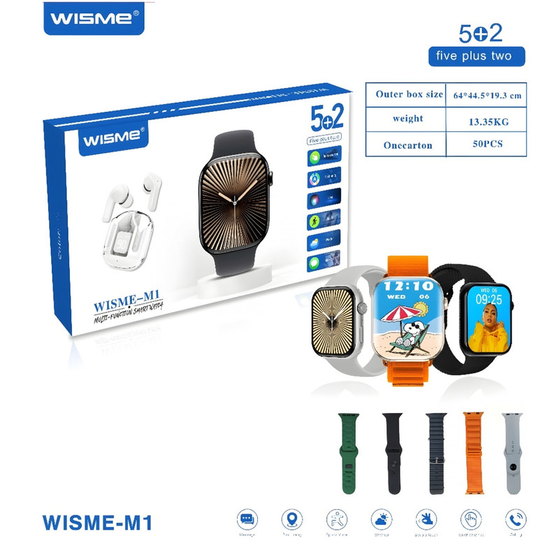 ساعت هوشمند ۴۹ میلی متری ویسمی مدل WISME-M1 با بند سیلیکونی به همراه هدفون