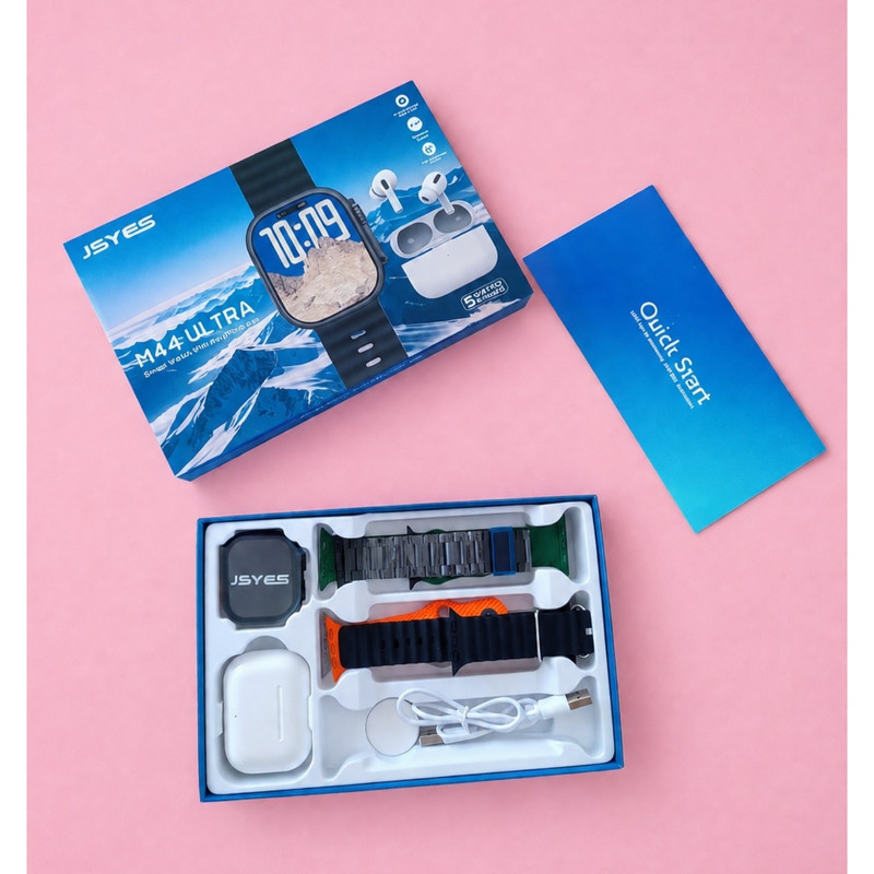 ساعت هوشمند 48 میلیمتری مدل M44 ULTRA با بند فلزی به همراه هدفون بلوتوثی